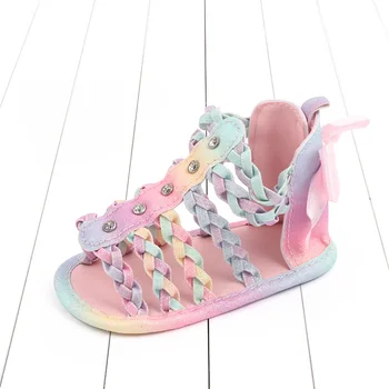 Сандалии для маленьких девочек в Римском стиле 2023 Летние гладиаторские туфли для новорожденных, верхняя одежда, подарок на День рождения на 1 год, богемные сандалии для ребенка