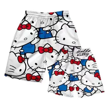 Шорты с мультяшным принтом Hello Kitty для мужчин и женщин в одном стиле, пара повседневных пляжных брюк, свободные шорты оверсайз s-5xl