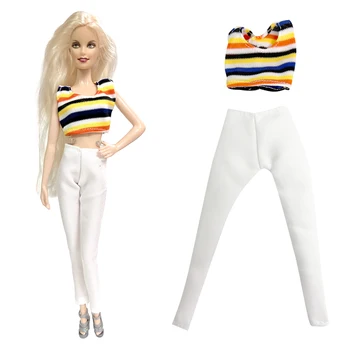 Официальный NK, 1 комплект детской игрушечной одежды для куклы-девочки, цветные рубашки без рукавов + модные белые брюки для куклы Барби, 1/6 подарка