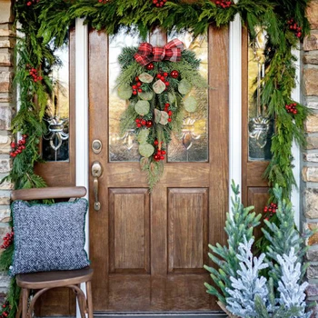 Искусственный каплевидный венок, украшение для двери, искусственная сосна, украшение для дома, Рождество, Праздник, Свадьба, Декор для камина