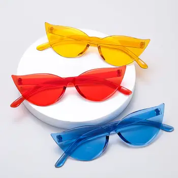 Красочные солнцезащитные очки без оправы для женщин, прозрачный модный костюм для вечеринки, велосипедные солнцезащитные очки, аксессуары для улицы
