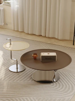 Простой винтажный журнальный столик в кремовом стиле круглый из нержавеющей стали для гостиной минималистский дизайнерский шкаф для телевизора
