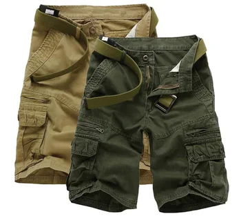 Шорты-карго цвета Хаки, мужские летние хлопковые короткие повседневные брюки, лидер продаж, Удобные мужские шорты длиной до колен, зеленые