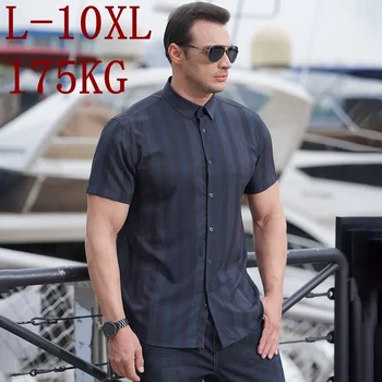 8XL 10XL 7XL Мужская брендовая одежда 2023 Новая Летняя Повседневная рубашка в полоску с коротким рукавом Для мужчин, Высококачественные Свободные Мужские рубашки оверсайз