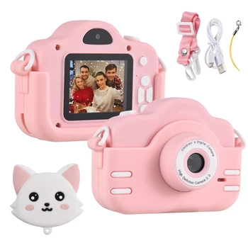 Детская цифровая камера 1080P с мини-мультяшным двойным объективом, 2,0-дюймовый IPS-экран, 4-кратный зум, встроенный аккумулятор, подарок на день рождения для мальчиков и девочек