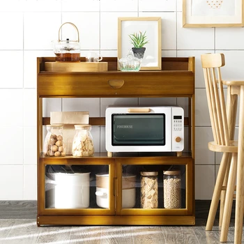 Простые бамбуковые кухонные шкафы, Шкафы для хранения кухонной посуды, Японская кухонная мебель, Многослойный Стеллаж для дома, гостиной
