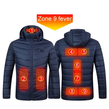 Мужчины 9 областях подогревом куртки 3 передач USB С зимой теплее электрическое отопление жилет открытый спортивный тепловой пальто одежда обогреваемый хлопок