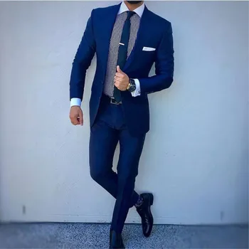 Синие Свадебные Костюмы для выпускного Вечера Для Мужчин Из 2 предметов (Куртка + Брюки + Галстук) Custome Homme Модные Мужские Костюмы Terno Slim Blazer For Man Fit Groom