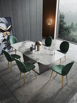 Итальянская роскошь и минимализм, маленькая квартира, прямоугольный стол Pandora из роскошного камня, яркий шифер, дизайнерский стиль, семейный обеденный стол