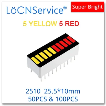 LoCNService LED bargraph display Light 10-сегментный 2510 5 ЖЕЛТЫЙ 5 КРАСНЫЙ 50шт 100шт Bargraph многоцветный 2-х цветной дисплейный модуль