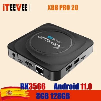 1PC X88 PRO 20 RK3566 TV Box Android 11 8GB RAM 128GB ROM Поддержка 8K 24fps 2.4G/5G WiFi 1000M Google Youtube X88 PRO 32GB 64GB