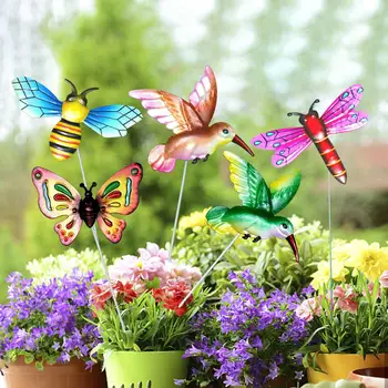 5 кольев с колибри, стрекозой и бабочкой для ваз во внутреннем дворике