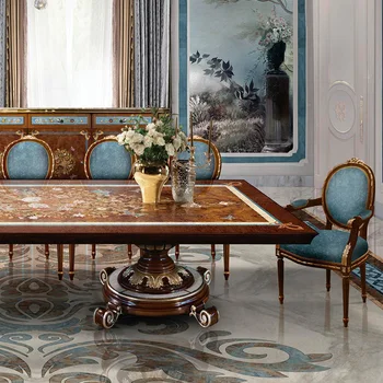 Сочетание обеденного стола и стула из массива дерева в европейском стиле, роскошный ресторанный длинный стол, мебель для виллы на заказ